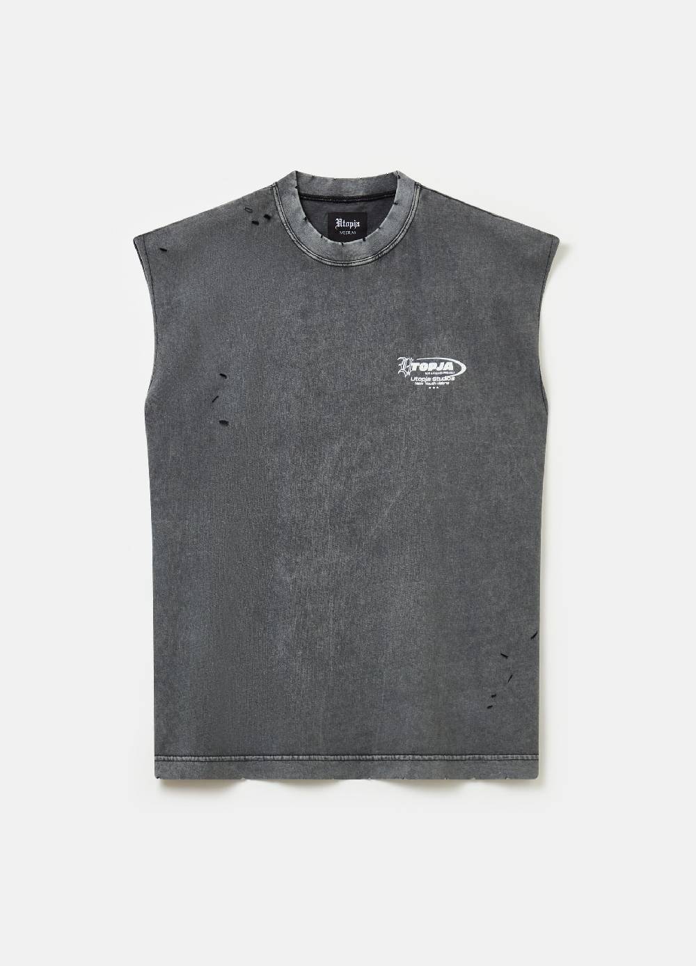 Ovs Distressed Graphic Tank Top Vintage Grey