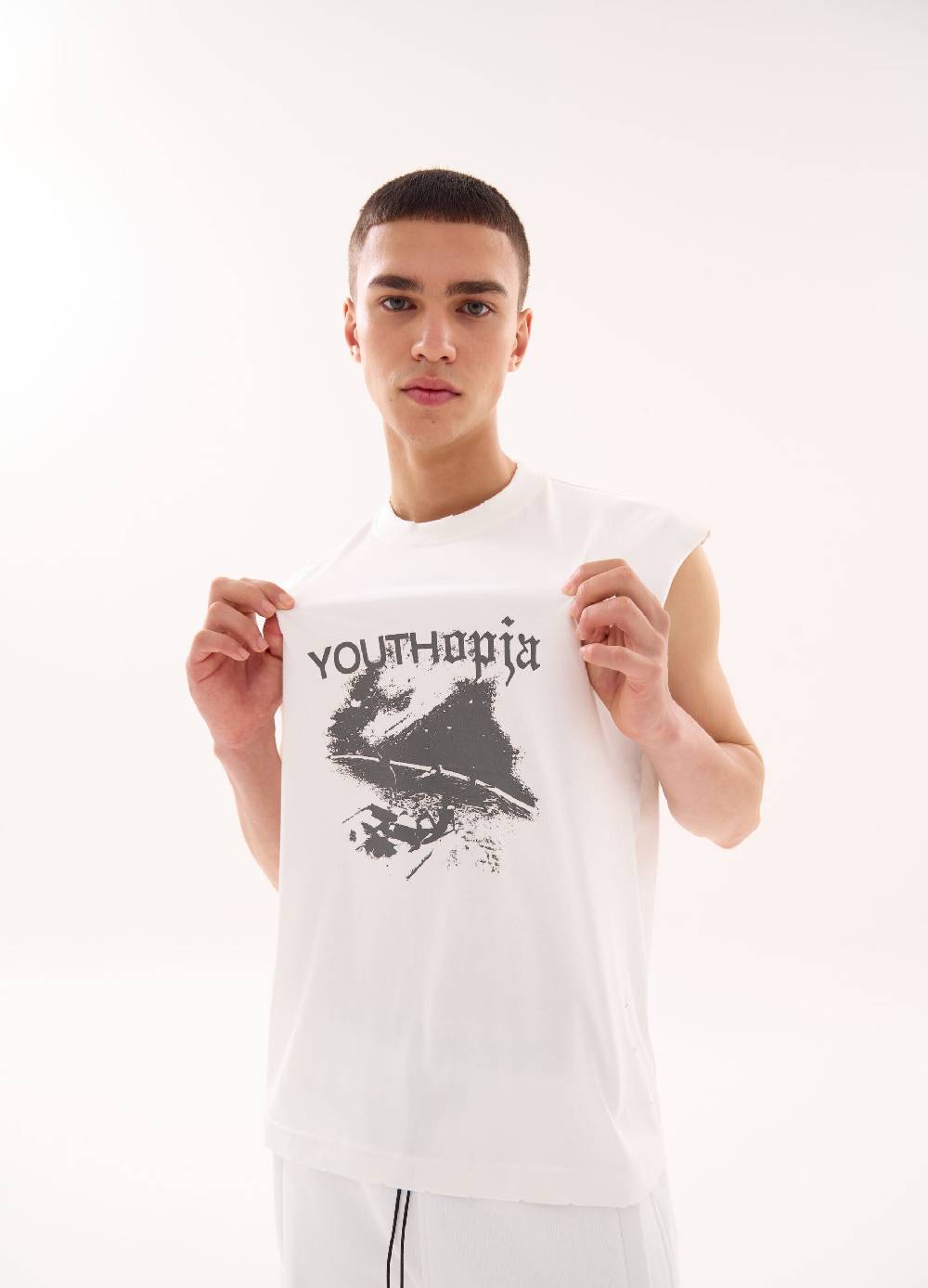 Ovs Distressed Graphic Tank Top Vintage White