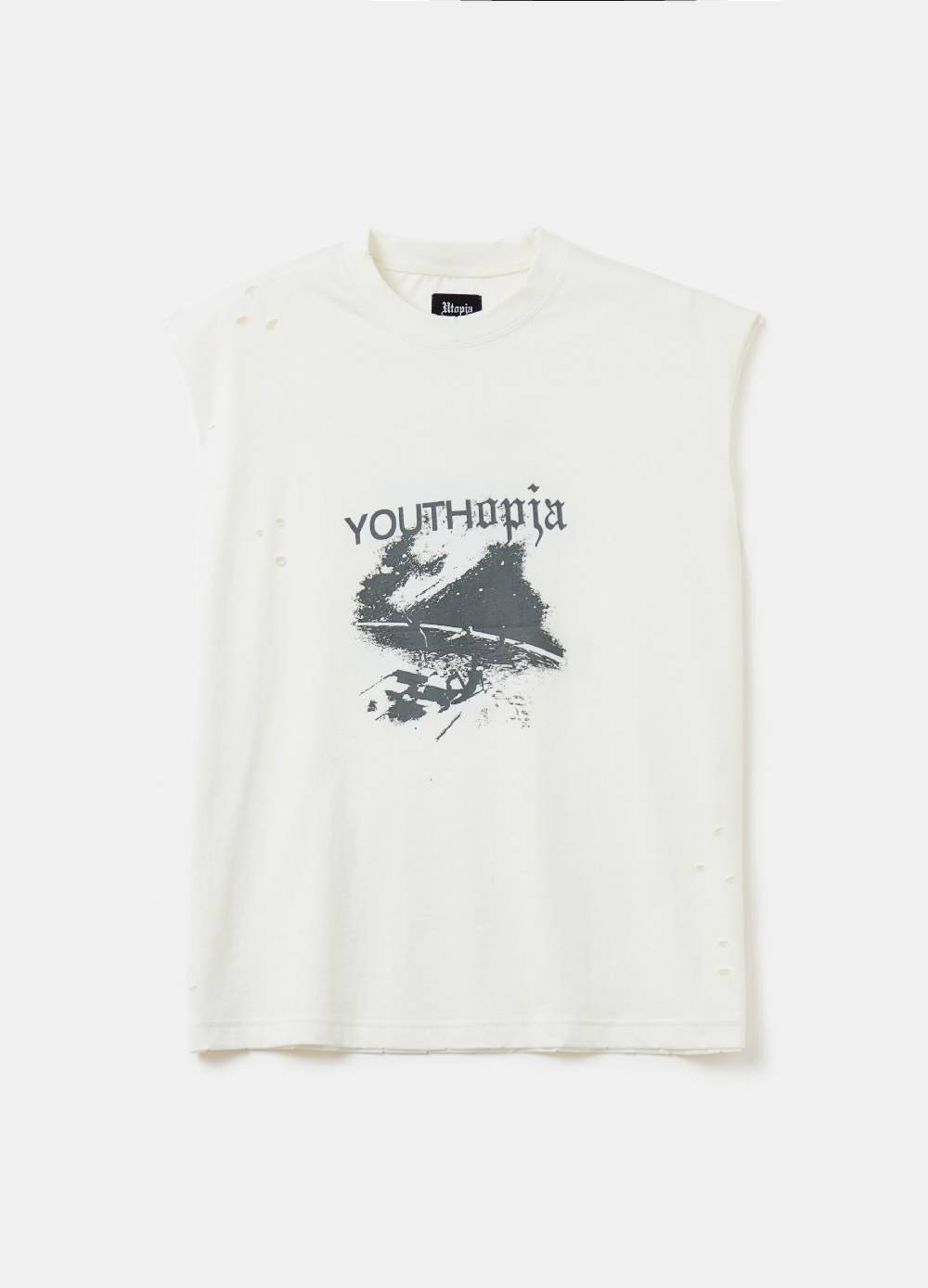 Ovs Distressed Graphic Tank Top Vintage White