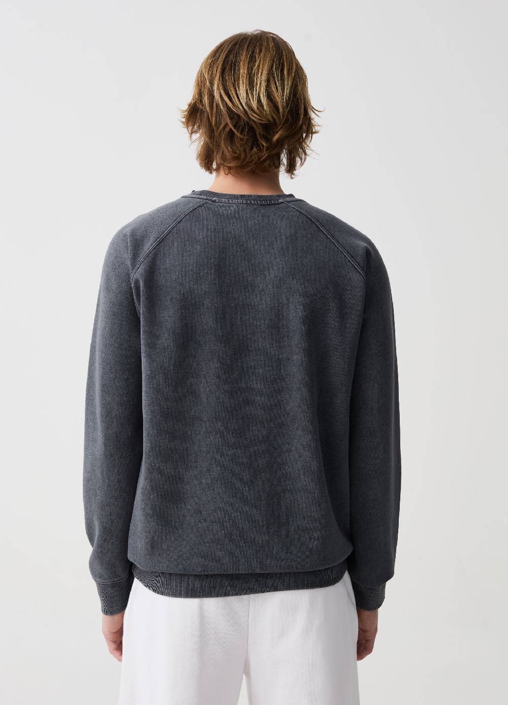 Ovs Felpa Girocollo Acid Wash Con Stampa Logo