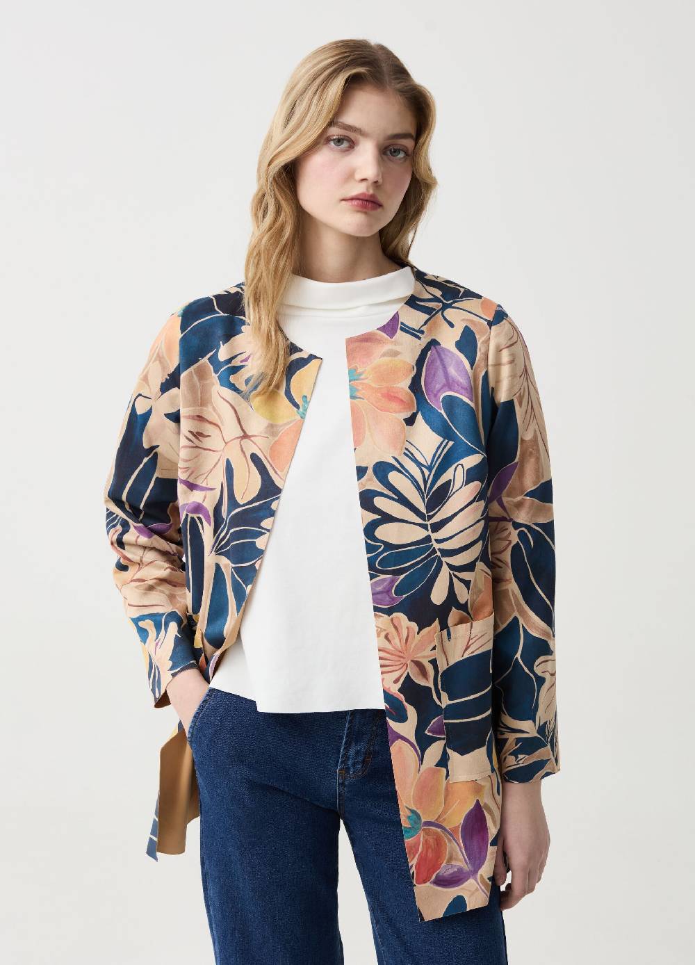 Ovs Giacca aperta scamosciata floreale