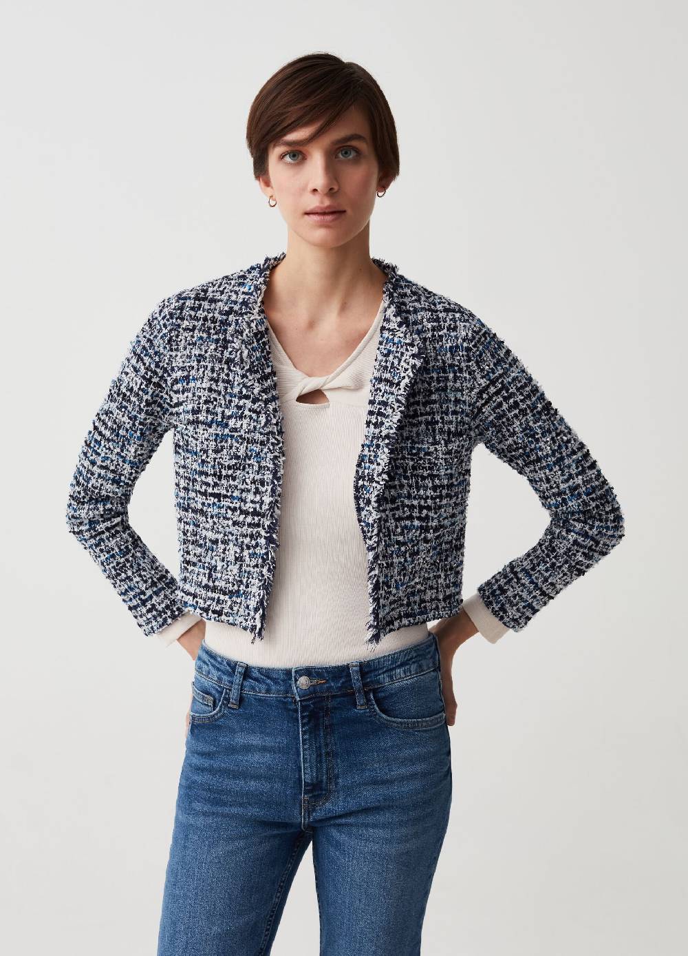 Ovs Giacca cardigan sfrangiata in tweed