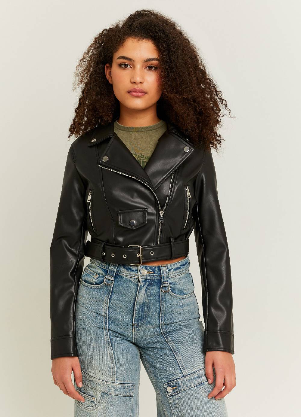 Ovs Giacca Chiodo Cropped Effetto Lucido Con Zip