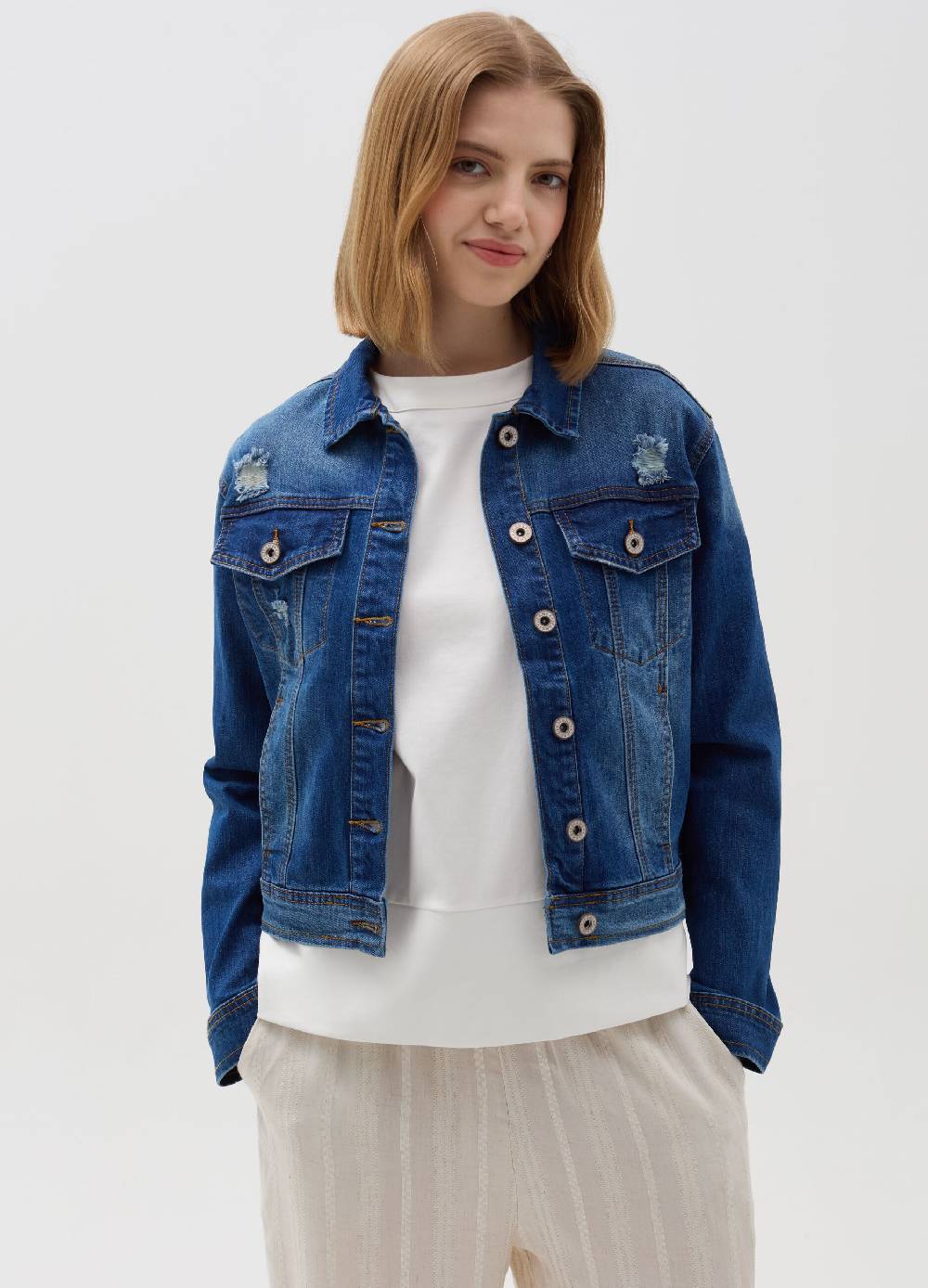 Ovs Giacca Corta In Denim Con Abrasioni