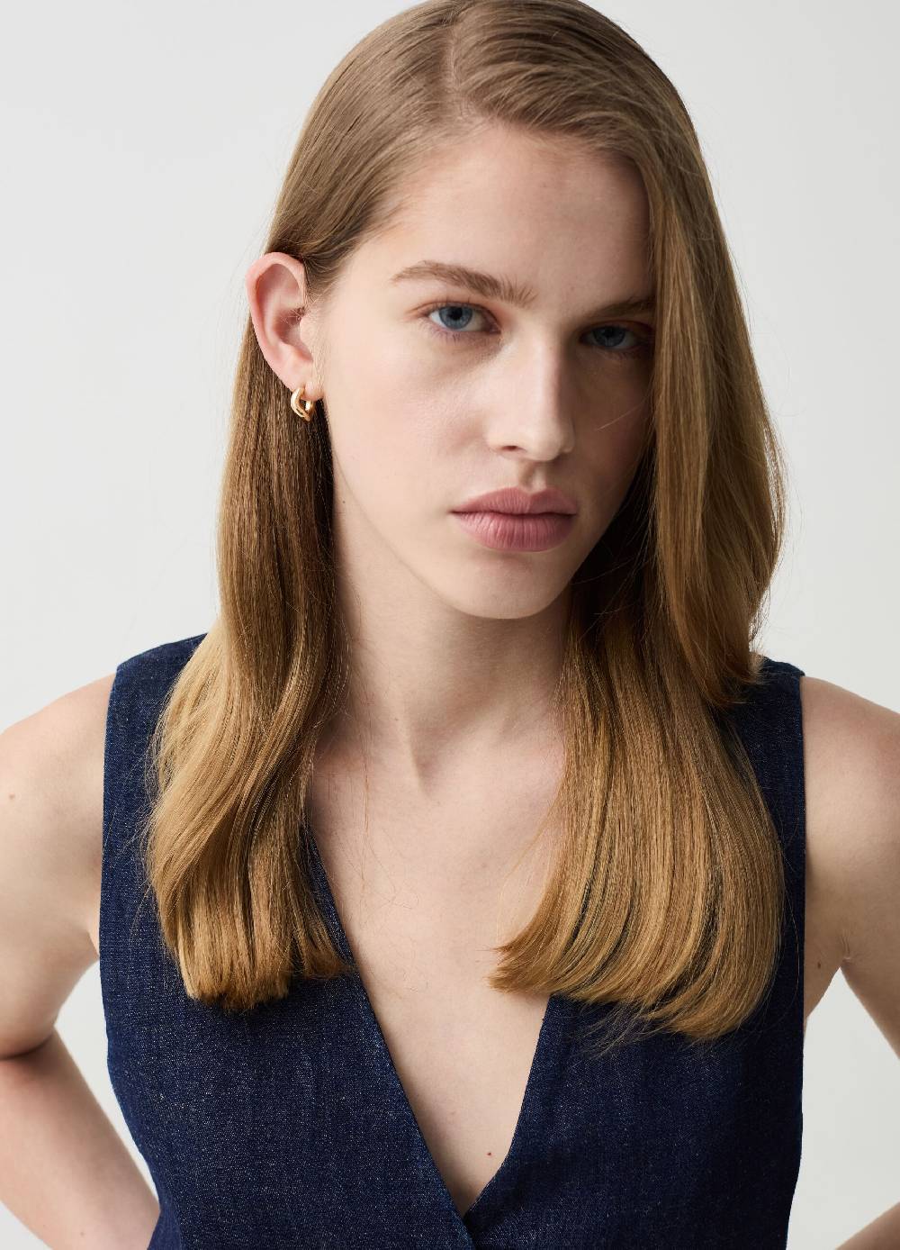 Ovs Gilet Crop In Denim Con Scollo A V