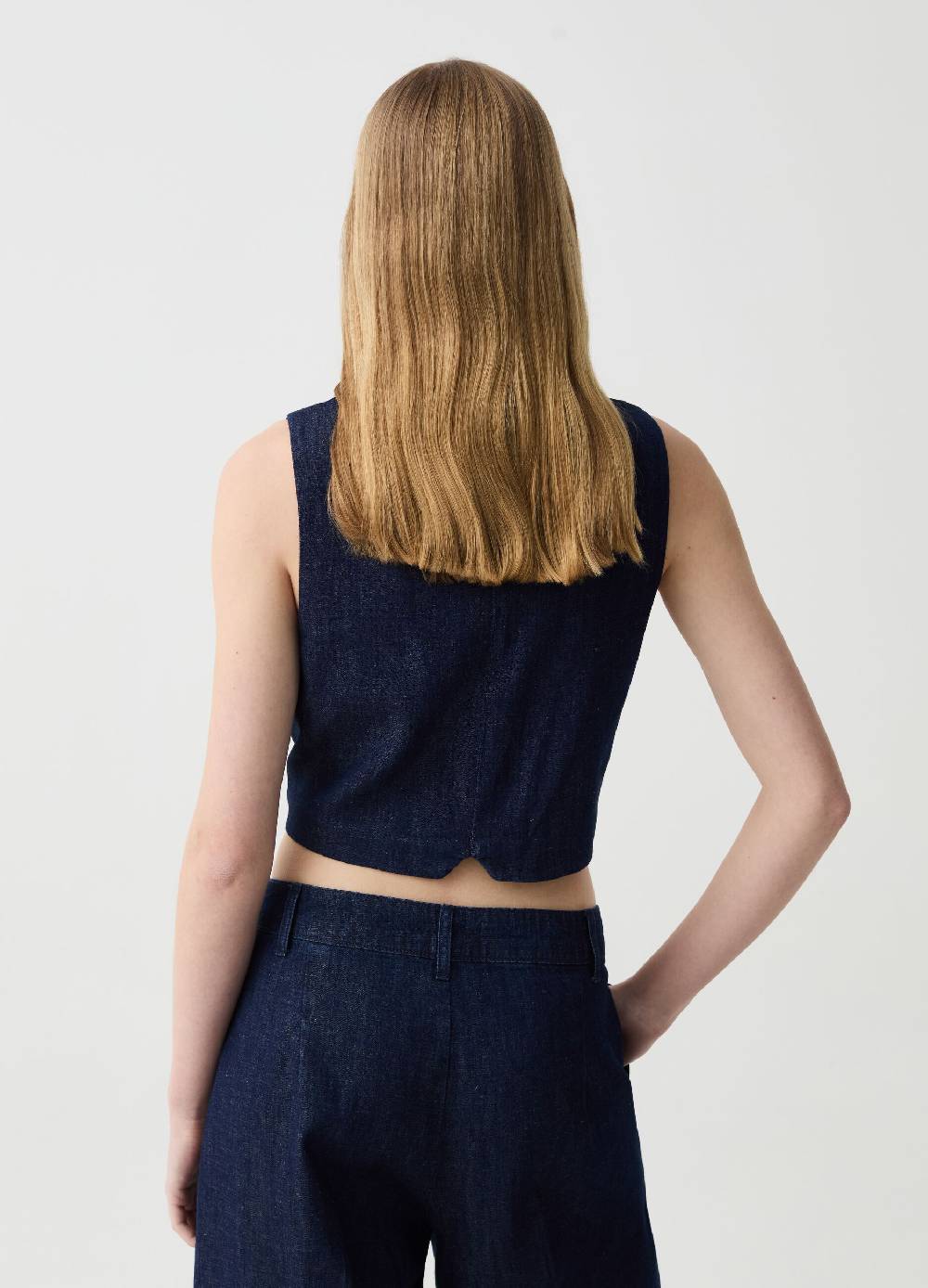 Ovs Gilet Crop In Denim Con Scollo A V