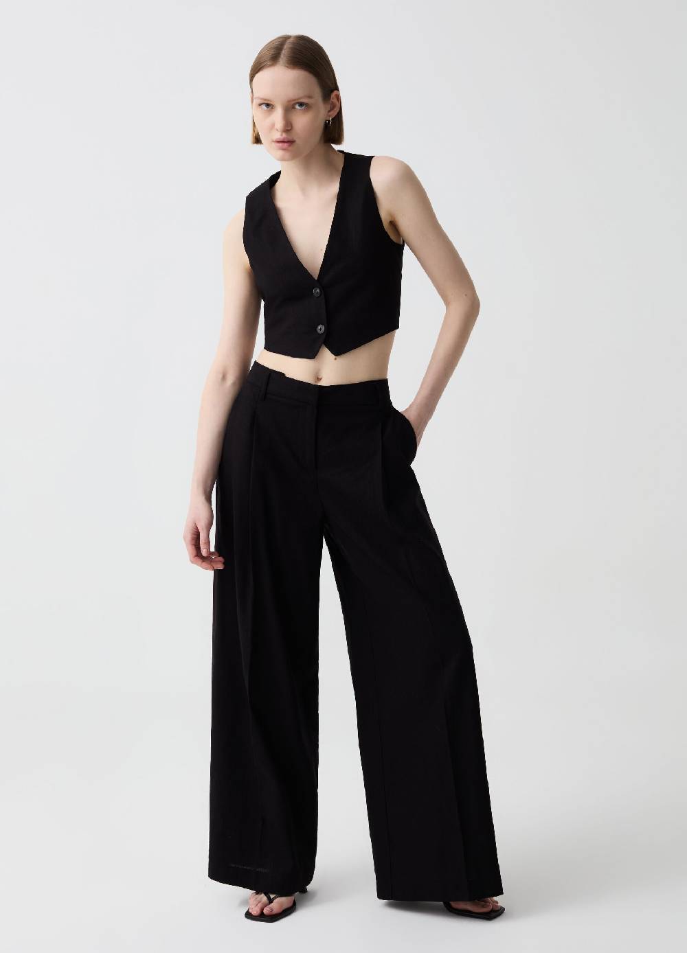 Ovs Gilet Cropped In Lino E Viscosa