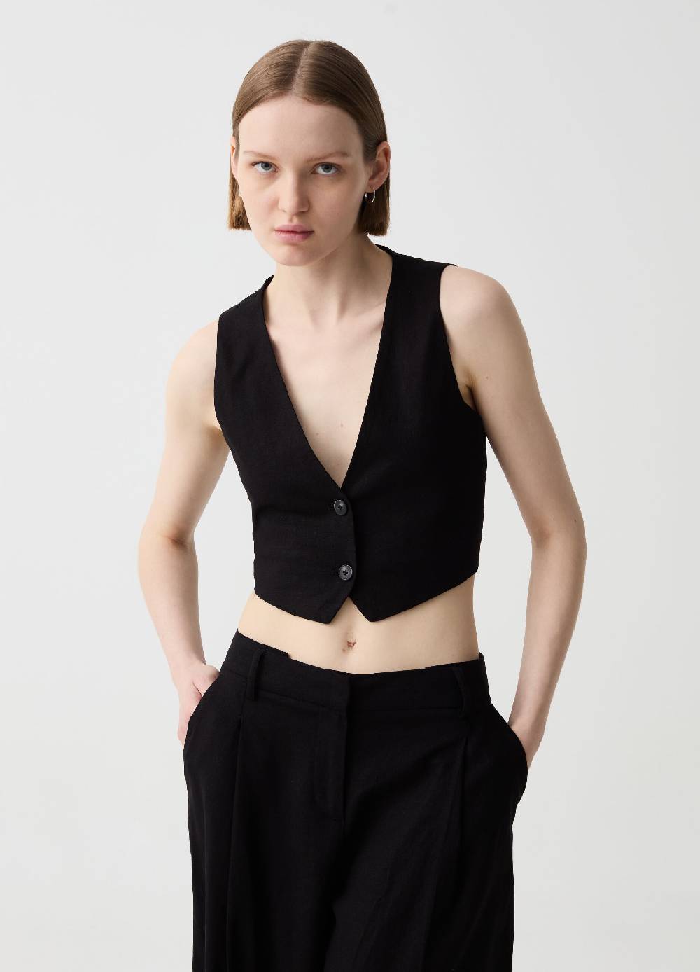 Ovs Gilet cropped in lino e viscosa