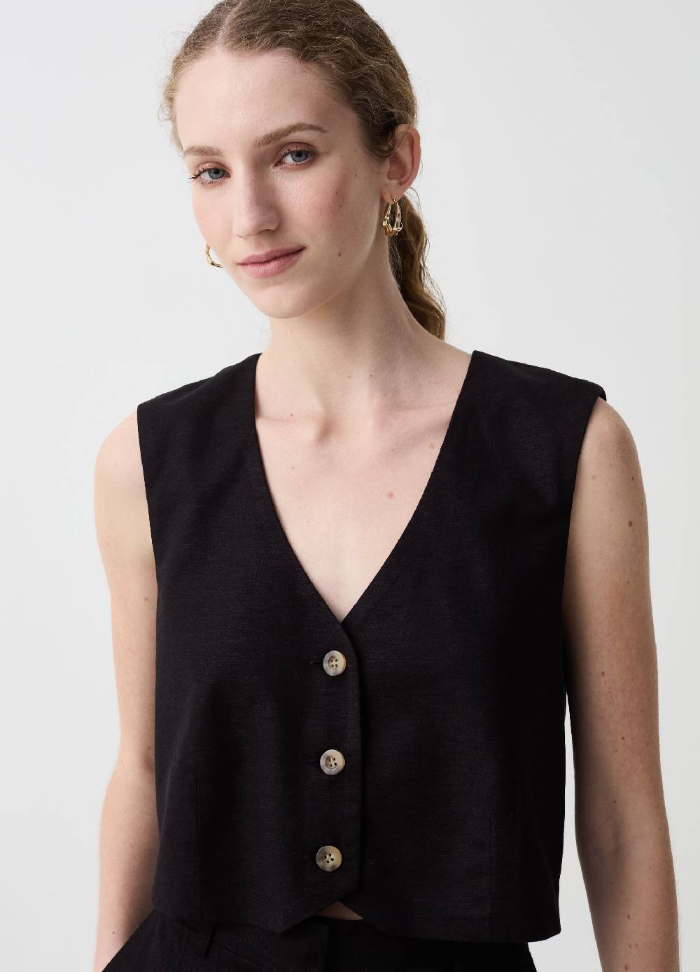 Ovs Gilet In Viscosa E Lino Con Scollo A V