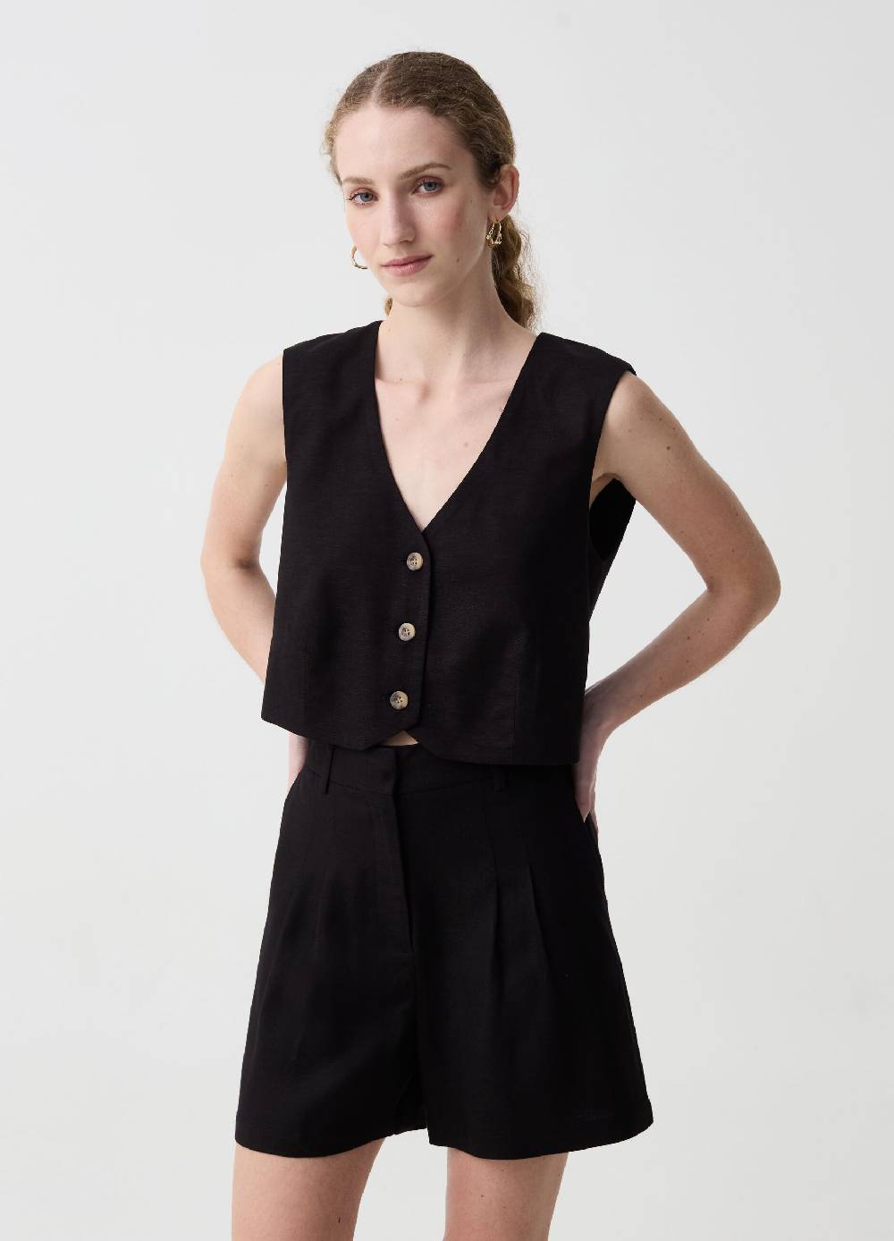 Ovs Gilet in viscosa e lino con scollo a V