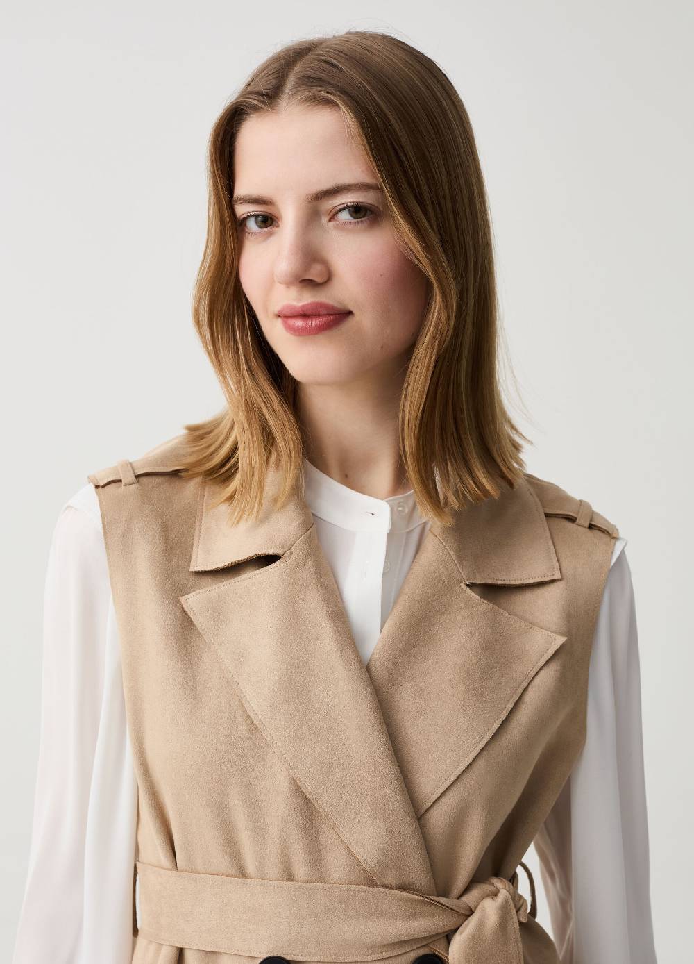 Ovs Gilet Lungo Doppiopetto Scamosciato