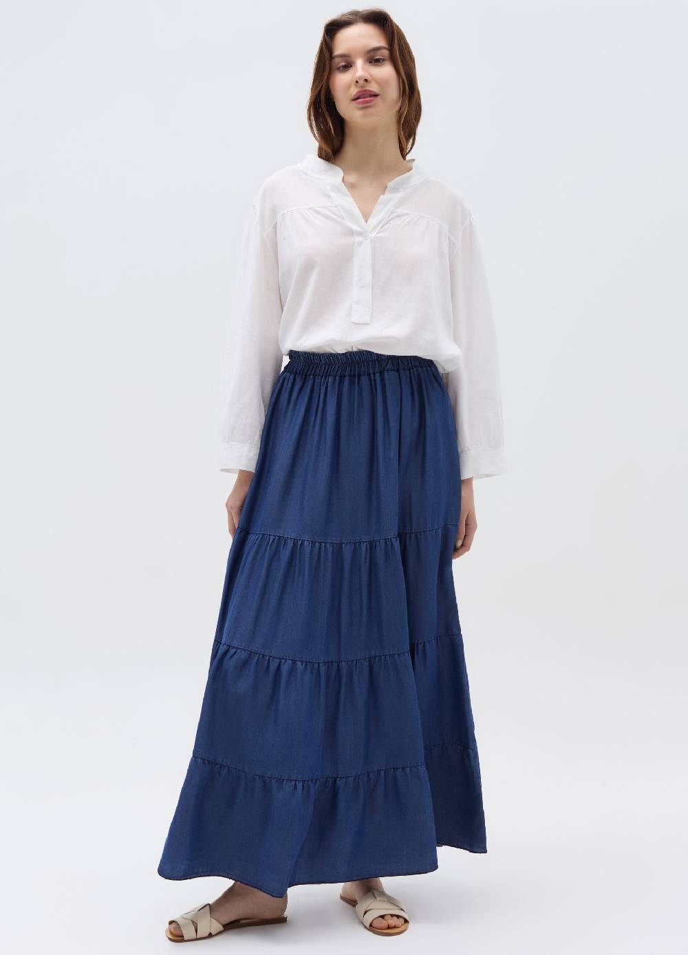 Ovs Gonna lunga a balze pull-on effetto denim