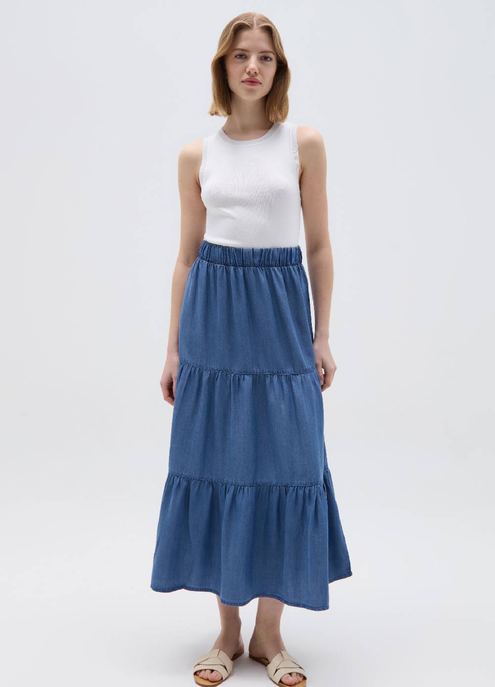 Ovs Gonna lunga effetto denim a balze