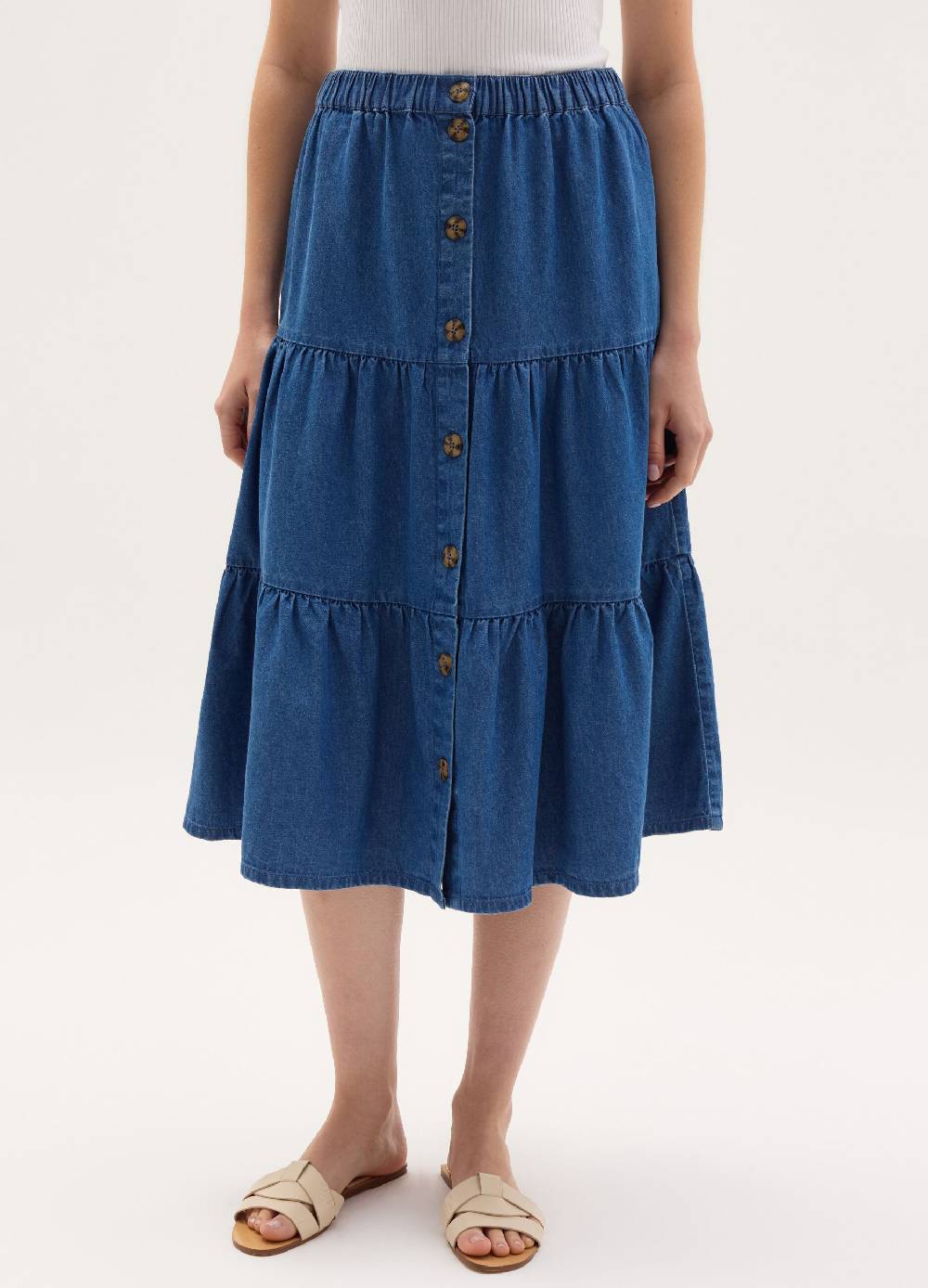 Ovs Gonna Midi A Balze In Denim Con Bottoni