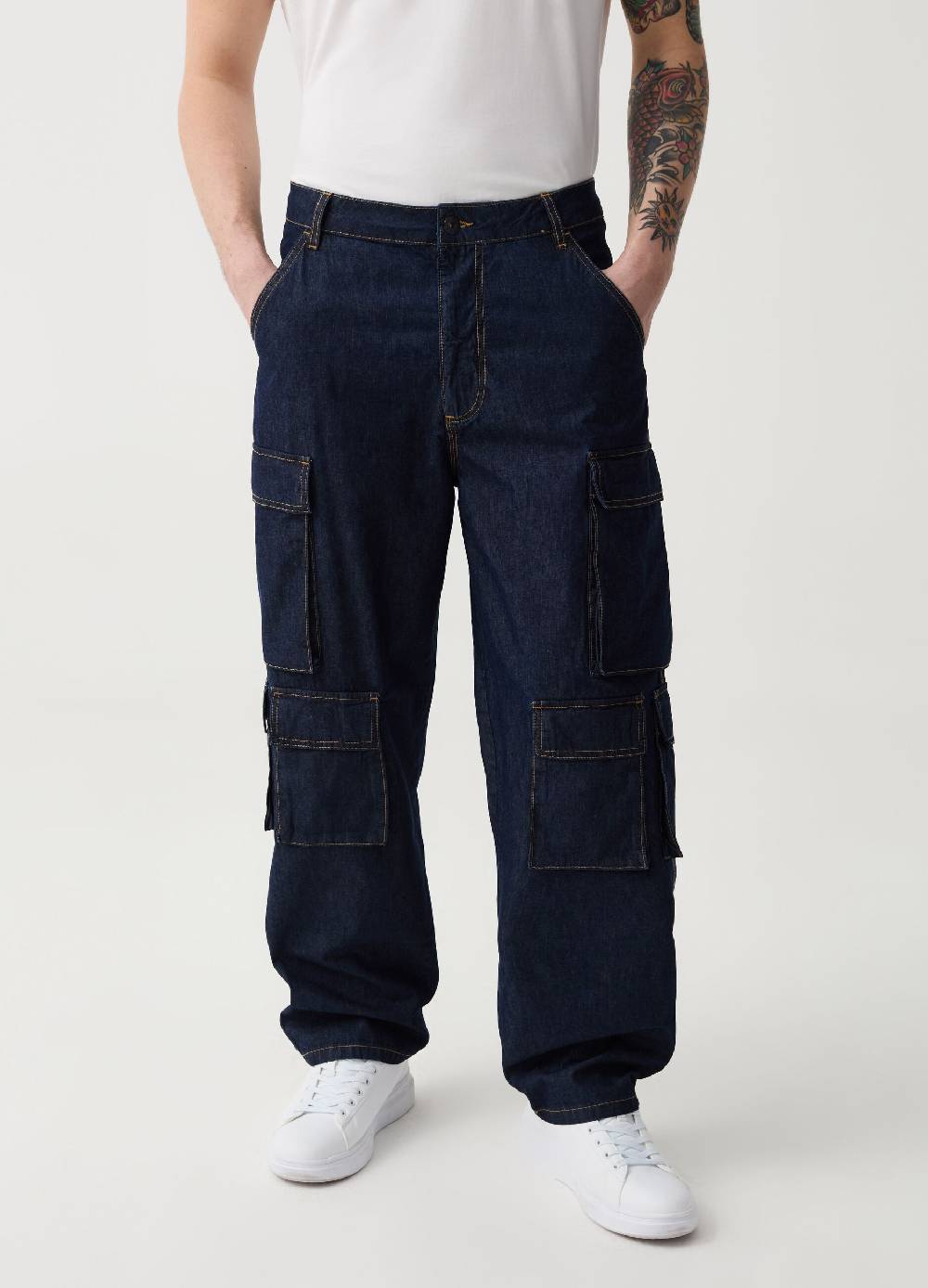Ovs Jeans Cargo Wide Leg Rinsed Multi Tasche