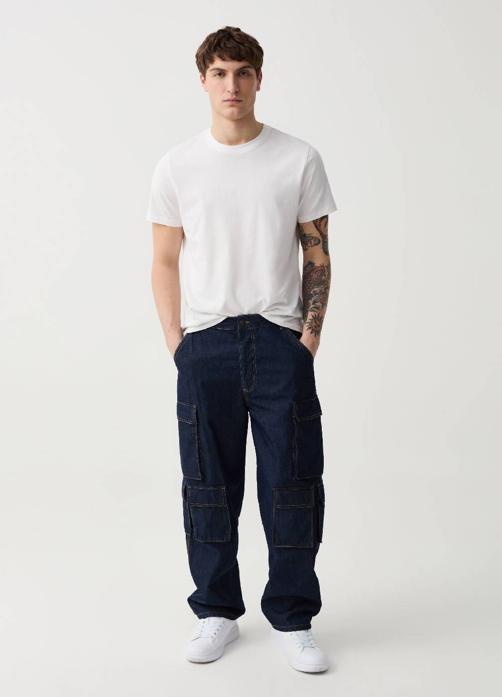 Ovs Jeans cargo wide leg rinsed multi tasche
