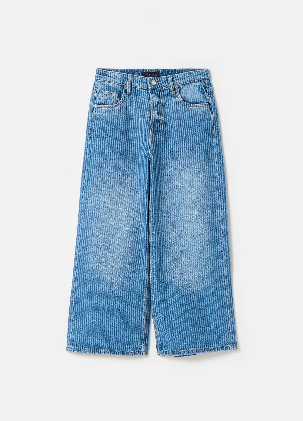 Ovs Jeans Crop Wide Leg Con Stampa Laser A Righe