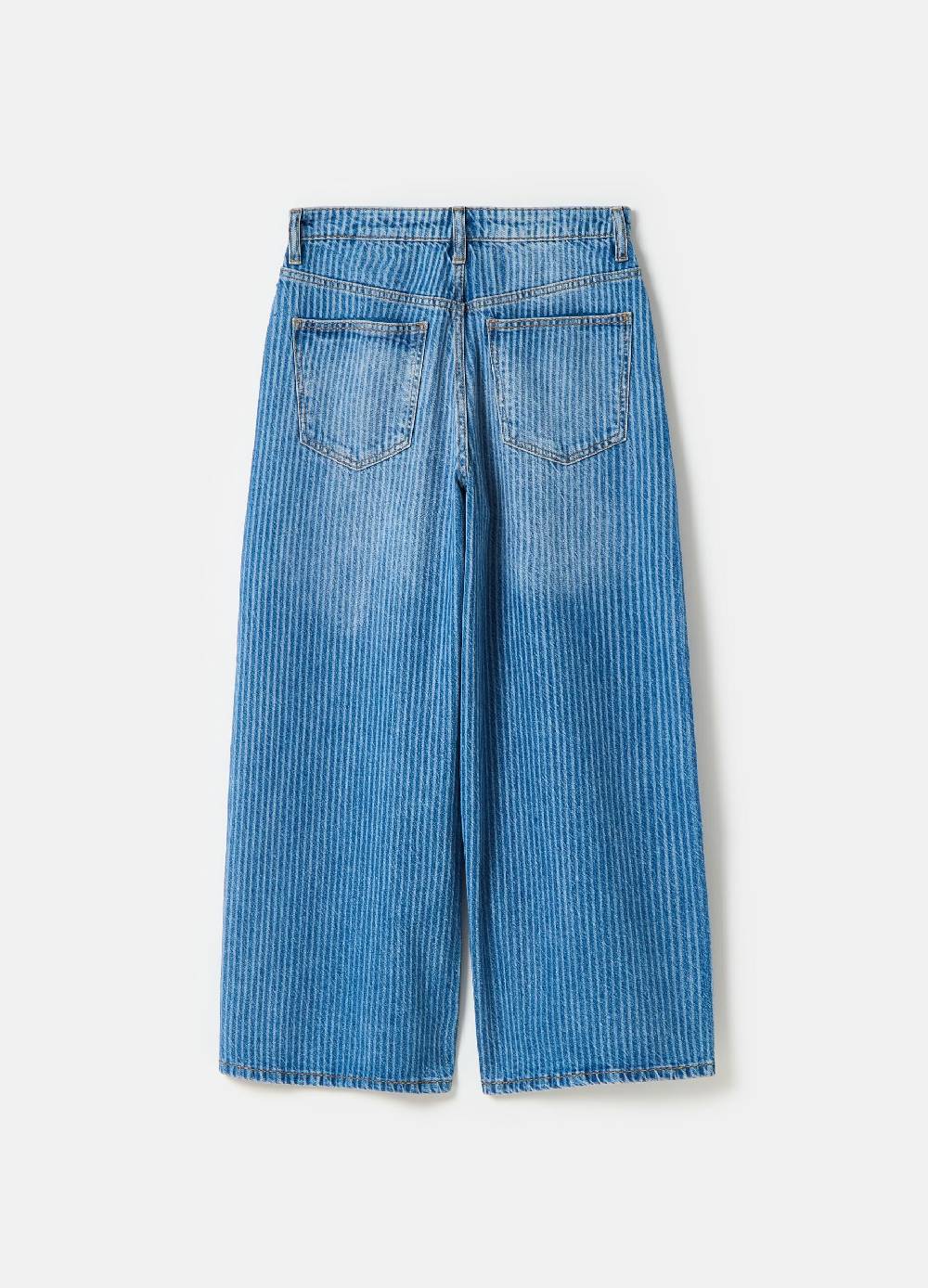 Ovs Jeans Crop Wide Leg Con Stampa Laser A Righe