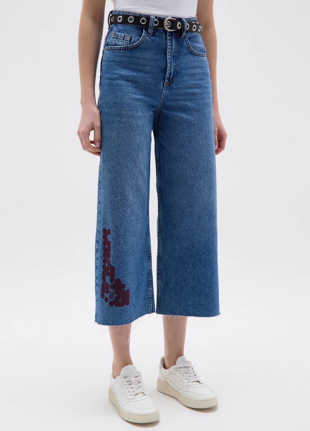 Ovs Jeans Wide Leg Crop Con Stampa RE-UP