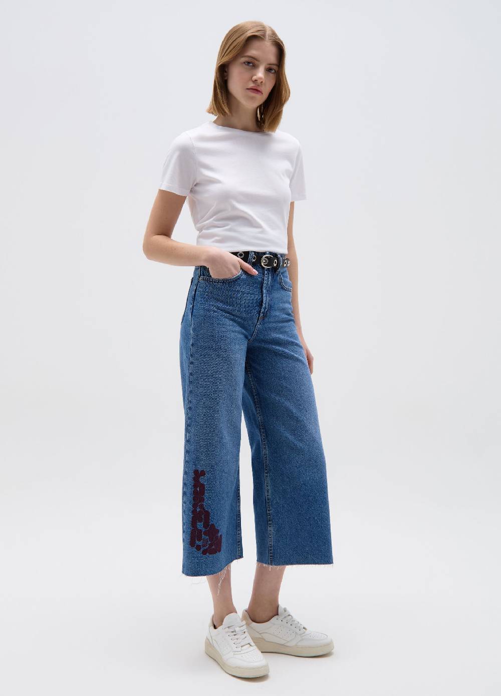 Ovs Jeans wide leg crop con stampa RE-UP