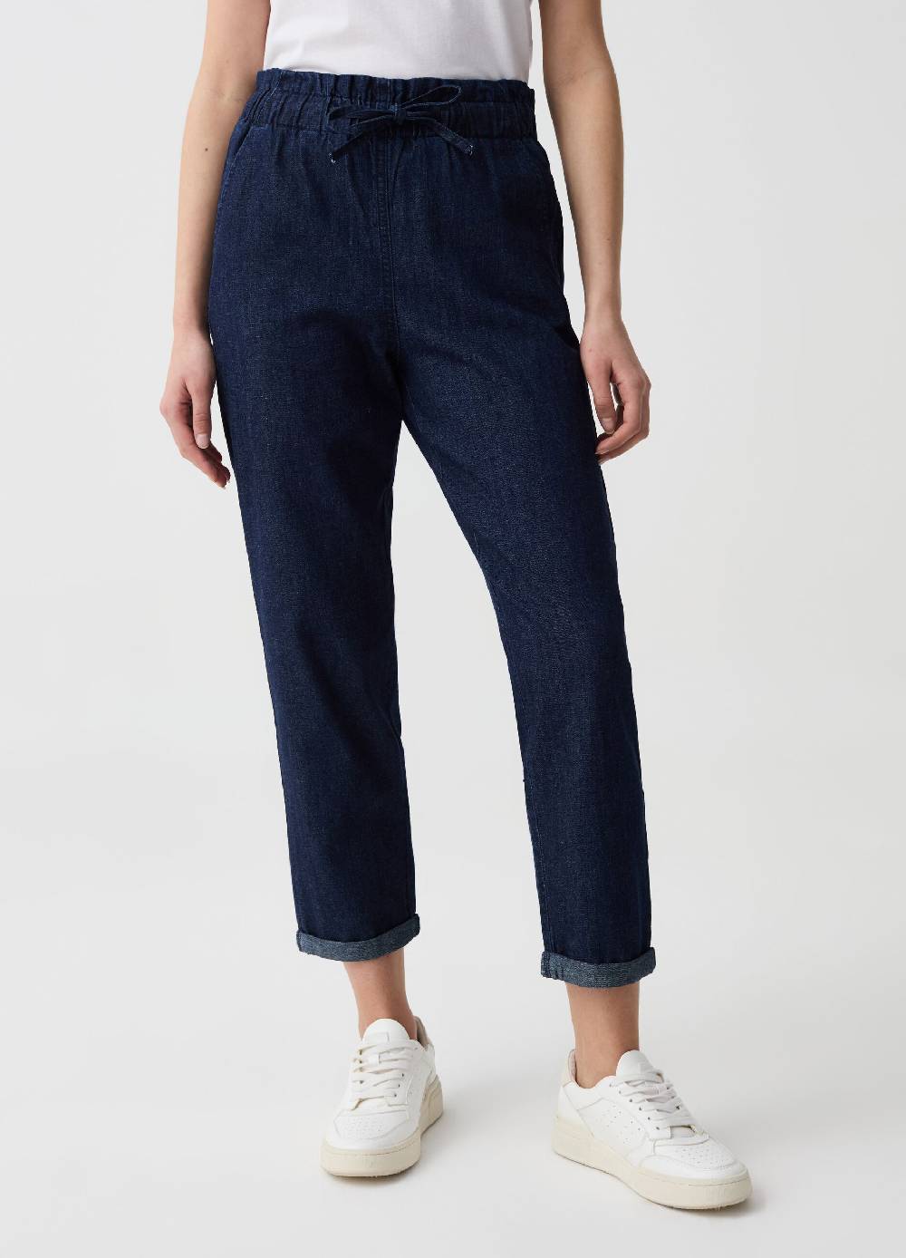 Ovs Joggers Crop In Denim Con Coulisse