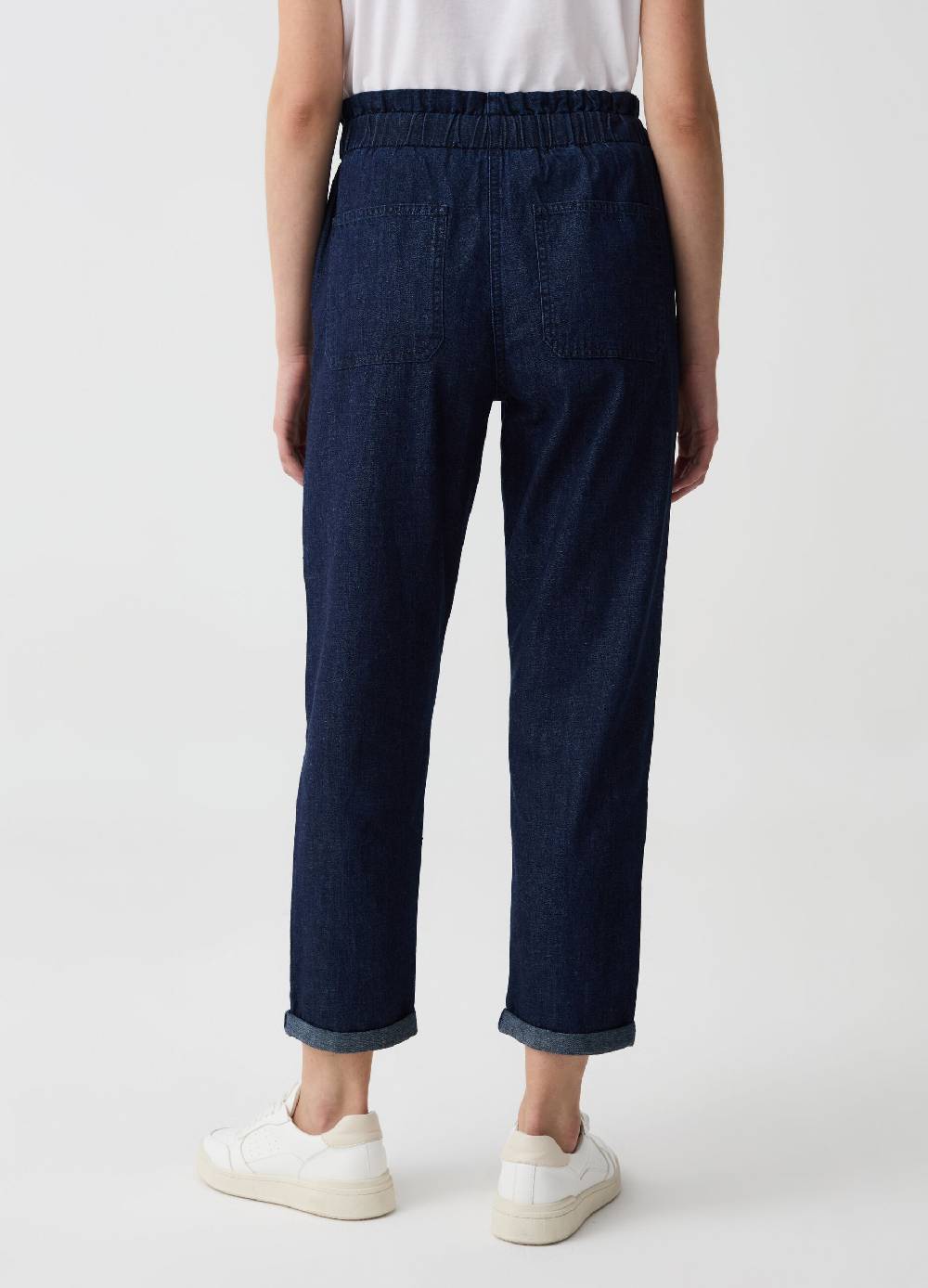 Ovs Joggers Crop In Denim Con Coulisse