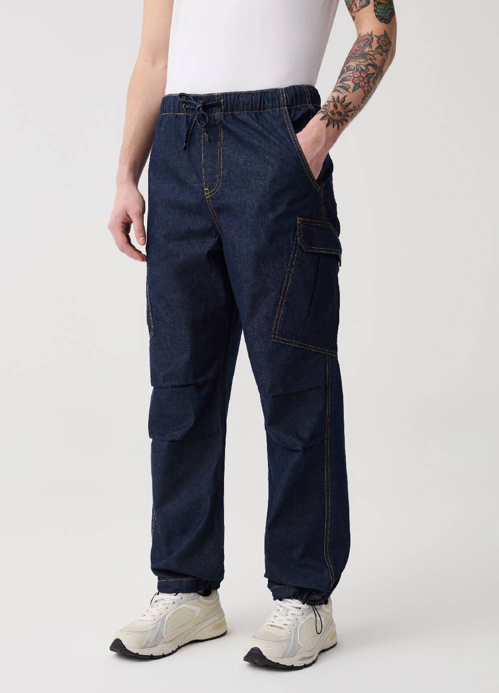 Ovs Joggers Parachute Cargo Wide Leg In Denim