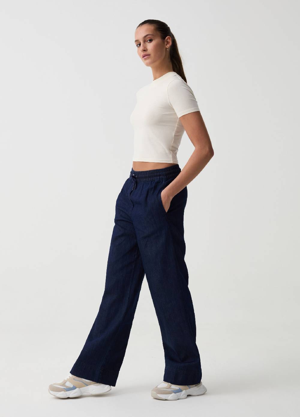 Ovs Joggers relaxed fit in denim con coulisse