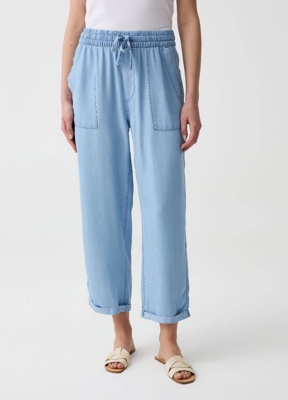 Ovs Joggers Wide Leg Effetto Denim Con Risvolti