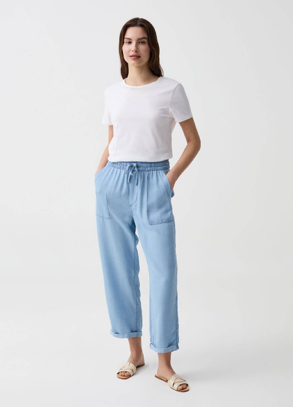 Ovs Joggers wide leg effetto denim con risvolti