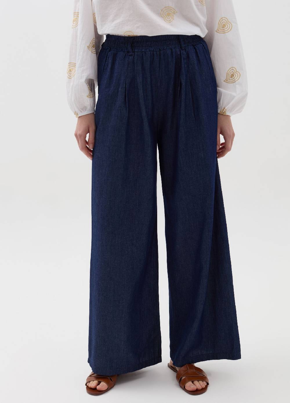 Ovs Joggers Wide Leg In Denim Con Pinces