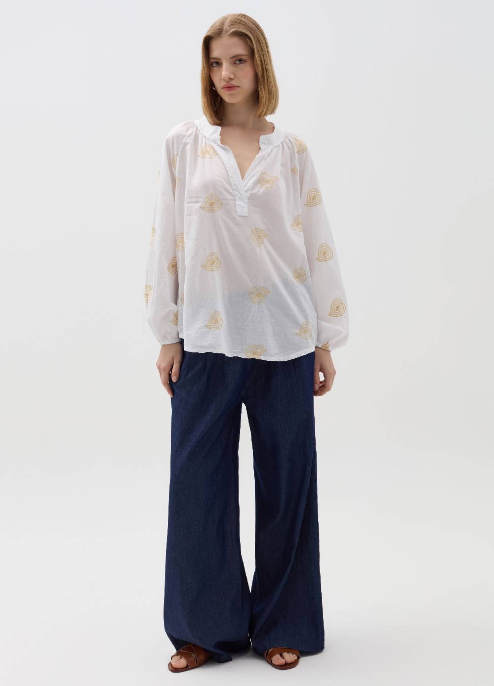 Ovs Joggers wide leg in denim con pinces