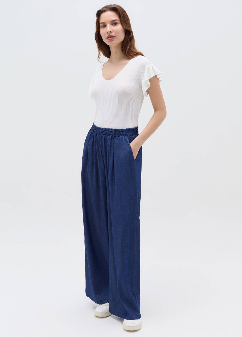 Ovs Joggers wide leg in denim con pinces