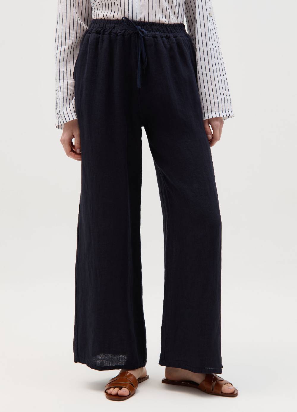 Ovs Joggers Wide Leg In Lino Con Coulisse