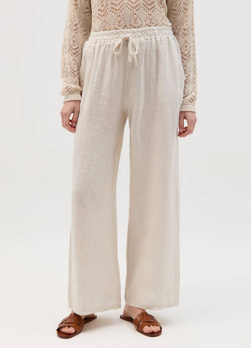 Ovs Joggers Wide Leg In Lino Con Coulisse