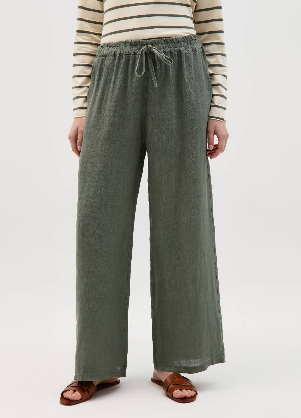 Ovs Joggers Wide Leg In Lino Con Coulisse