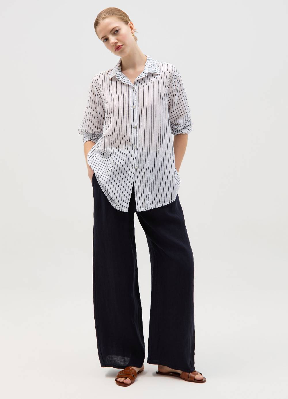 Ovs Joggers wide leg in lino con coulisse