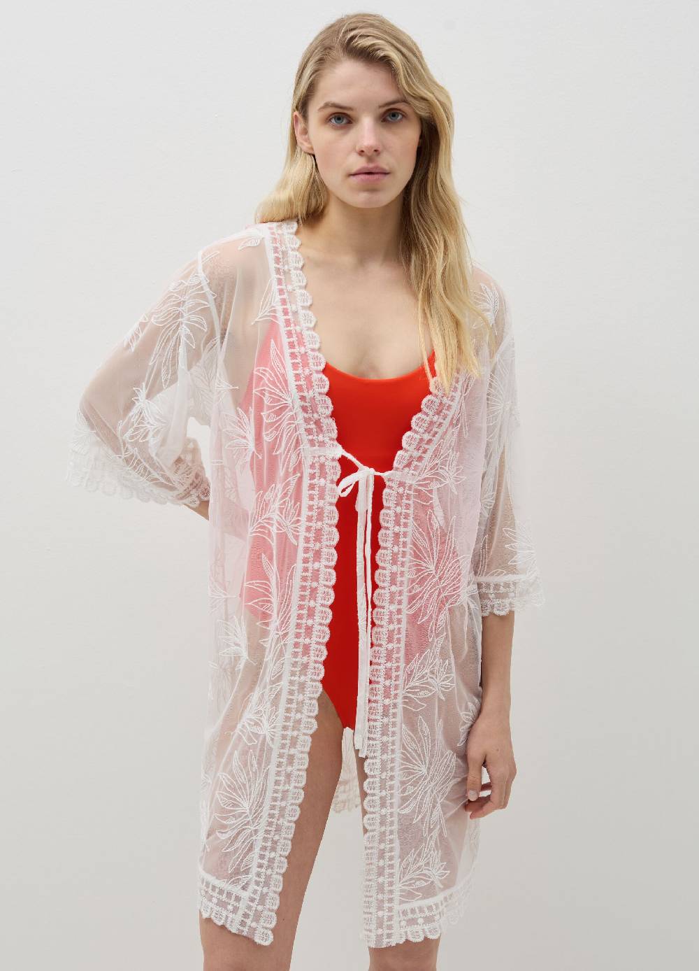 Ovs Kimono copri costume con ricamo foliage