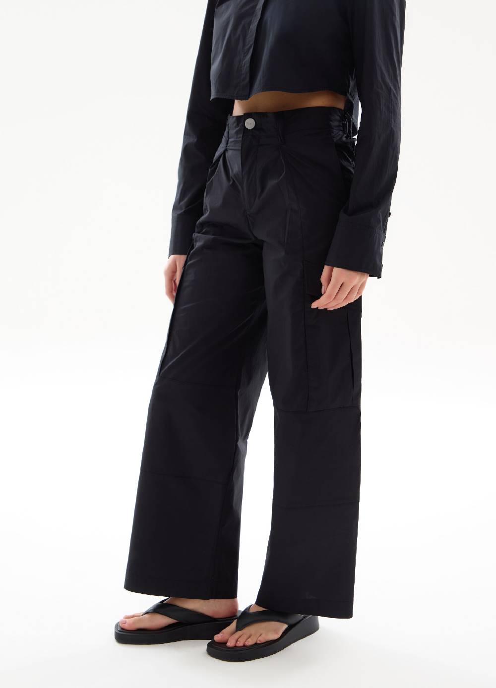 Ovs Light Cargo Wide Leg Pants Black