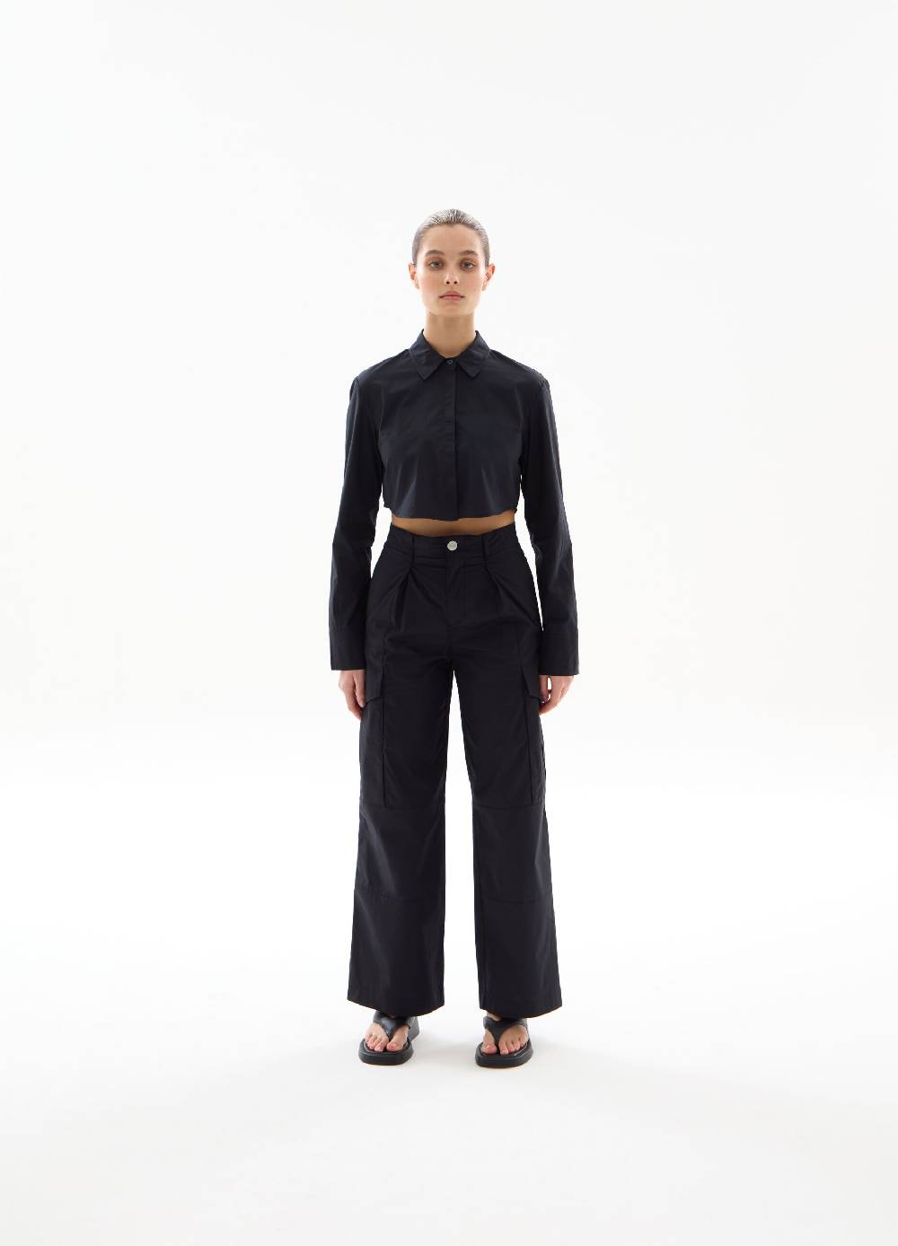 Ovs Light Cargo Wide Leg Pants Black