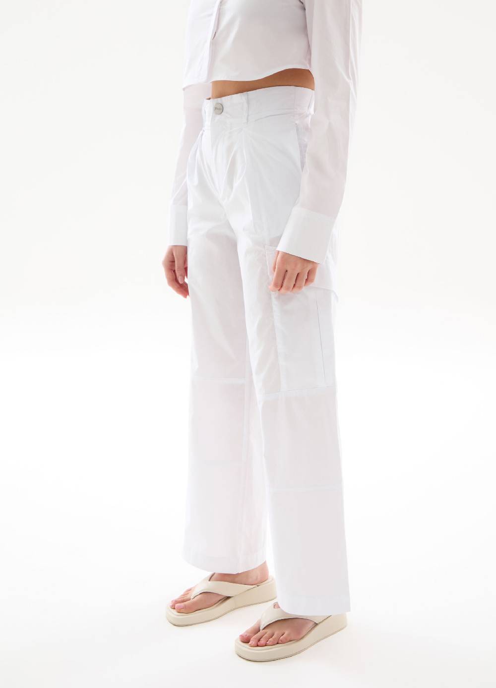 Ovs Light Cargo Wide Leg Pants White