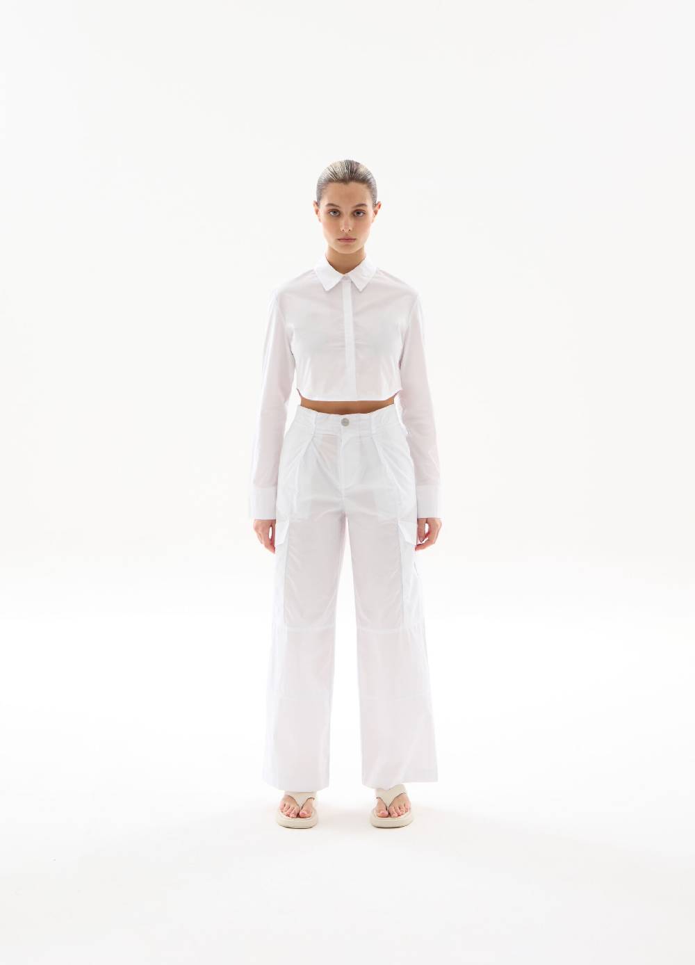 Ovs Light Cargo Wide Leg Pants White