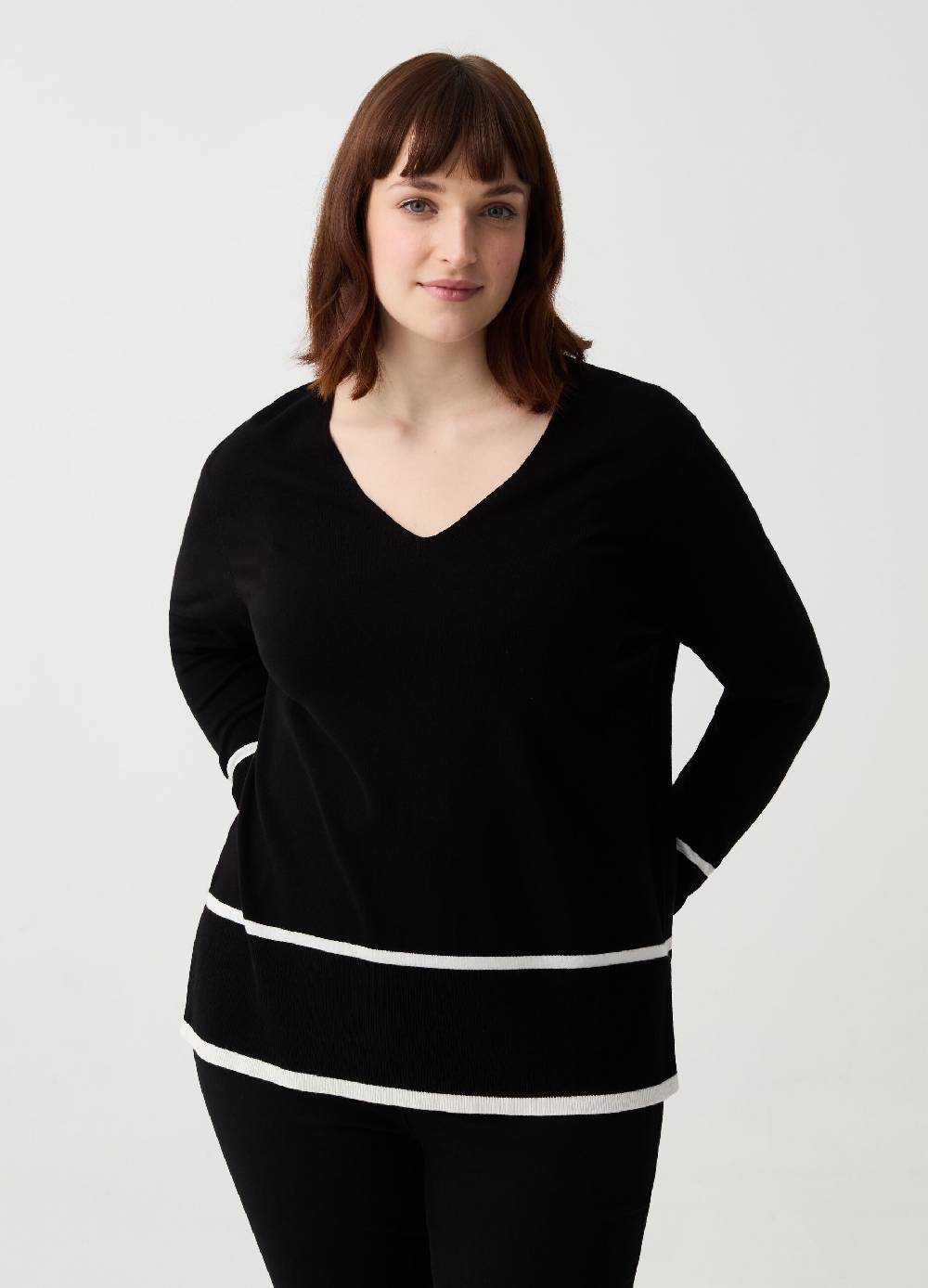 Ovs Maglia con scollo a V e disegno a righe Curvy