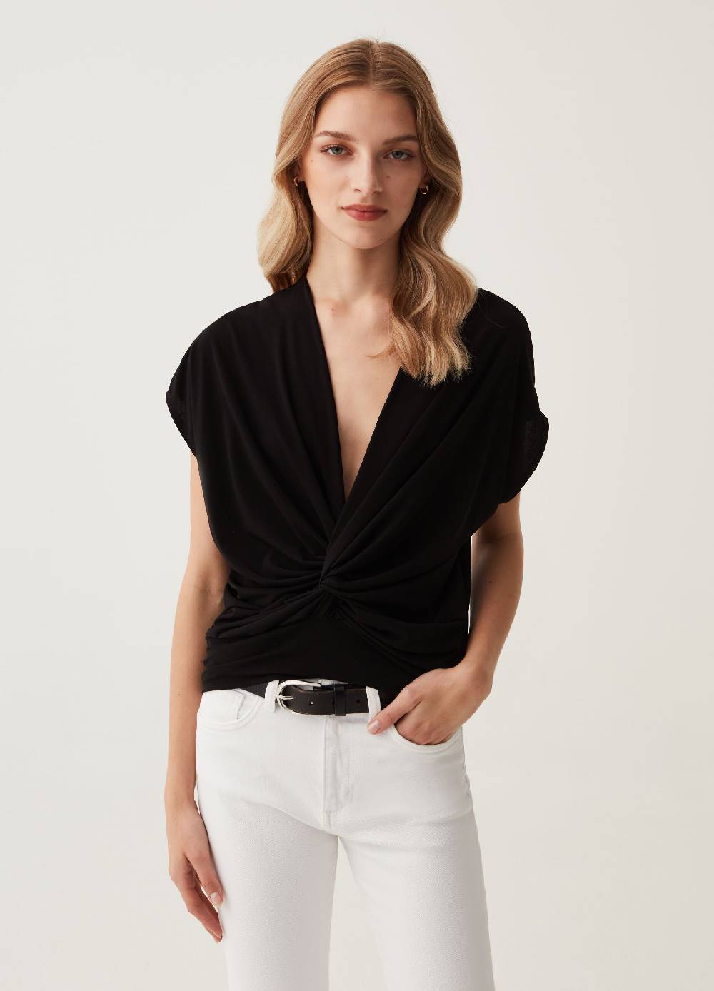 Ovs Maglia in crêpe con scollo a V e nodo