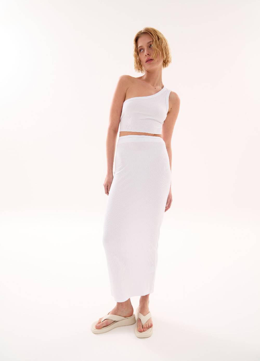 Ovs One Shoulder Backless Tank White