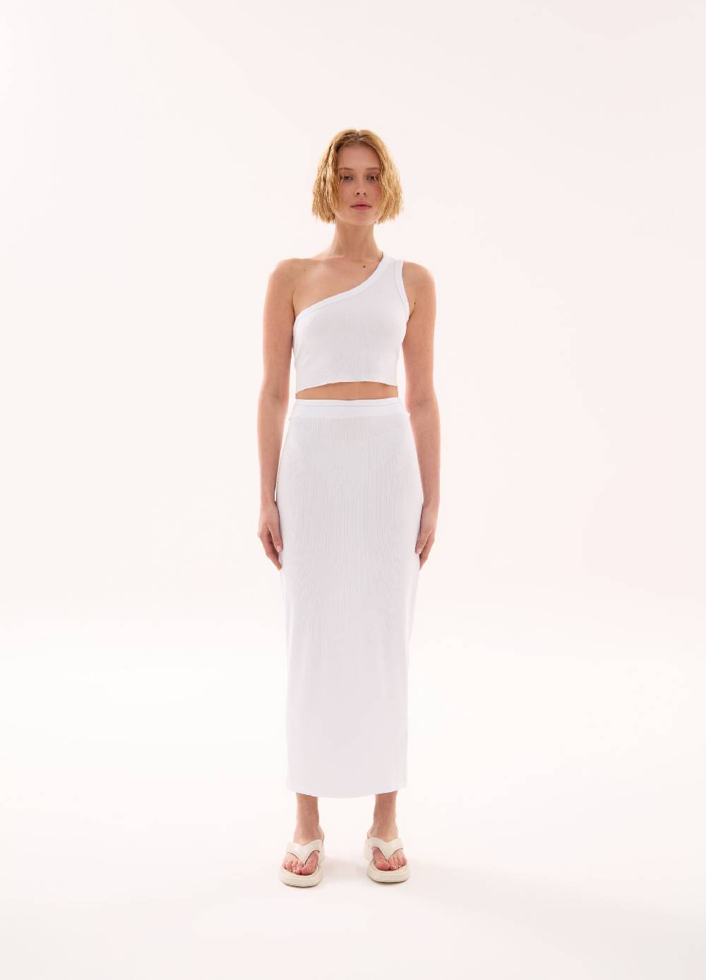 Ovs One Shoulder Backless Tank White