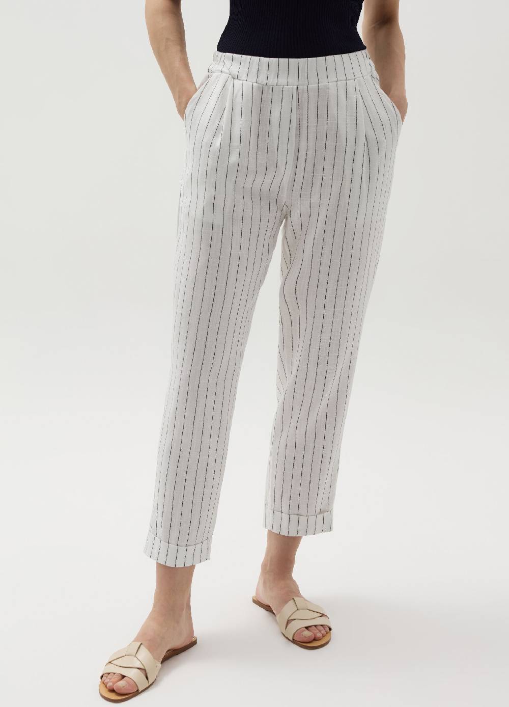 Ovs Pantalone A Sigaretta Gessato Crop