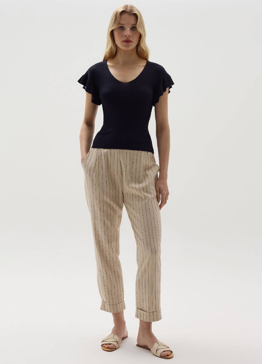 Ovs Pantalone a sigaretta gessato crop