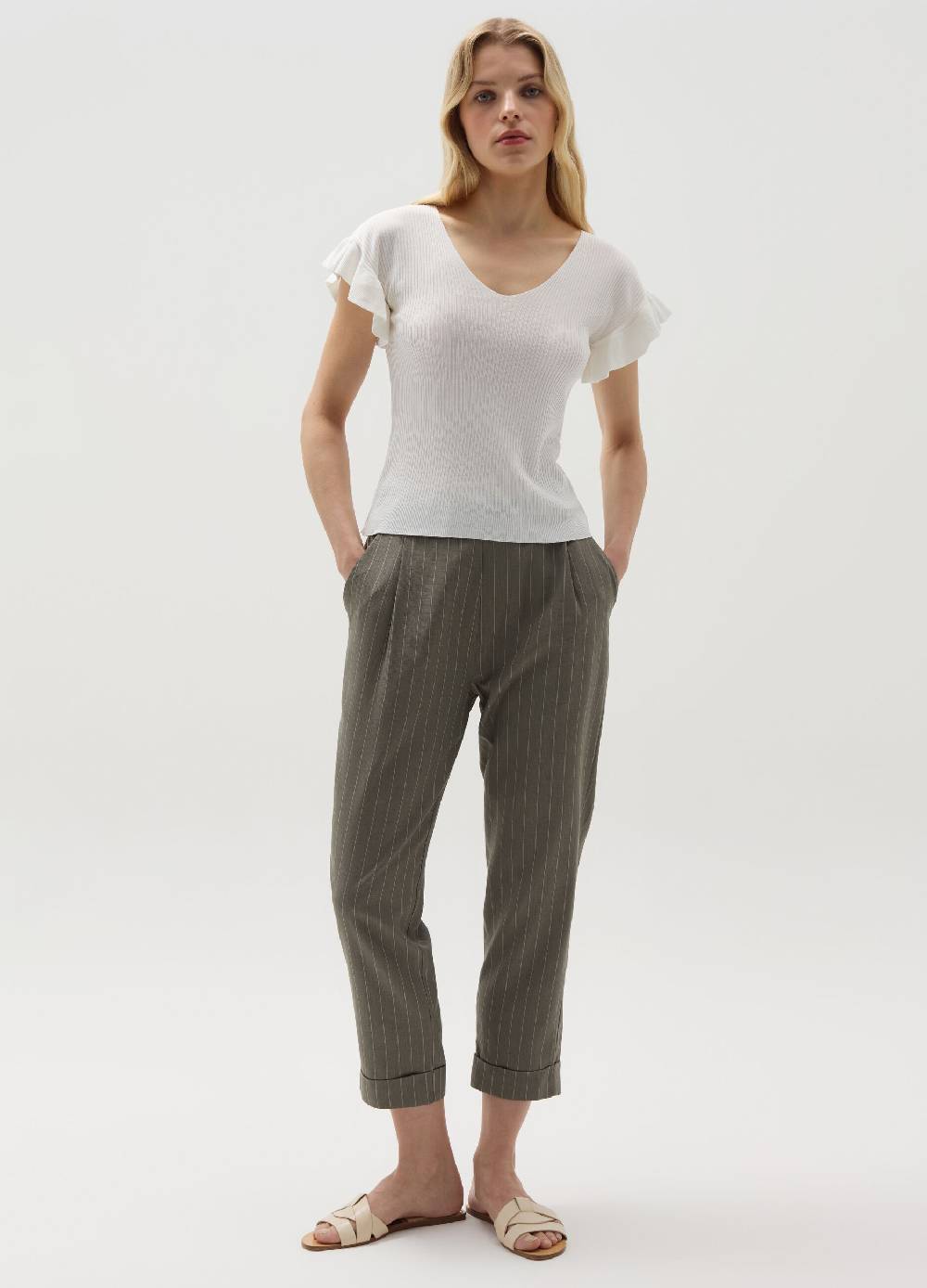 Ovs Pantalone a sigaretta gessato crop