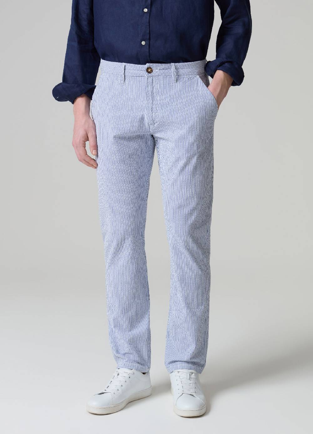 Ovs Pantalone Chino In Seersucker A Righe Sottili